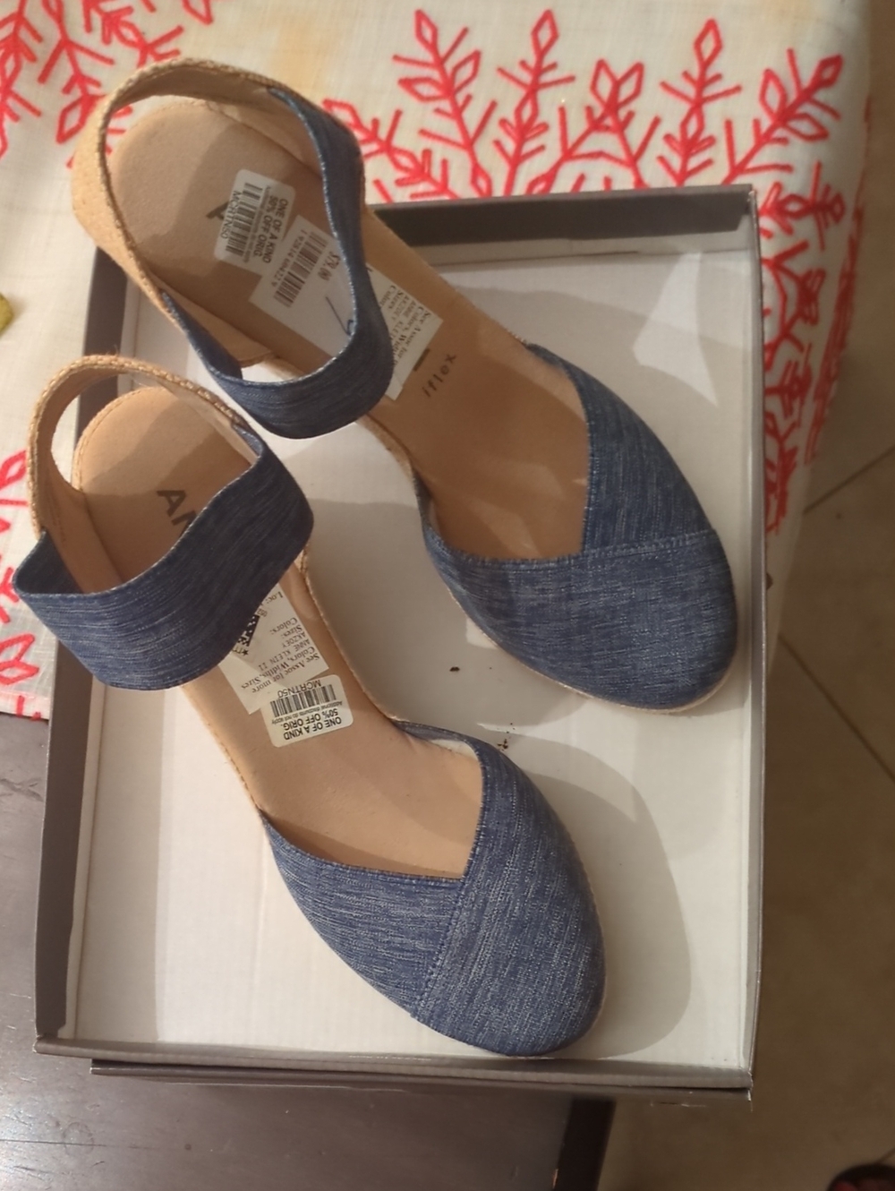 Anne Klein Denim-Style Blue Closed-Toe Slingback Wedges